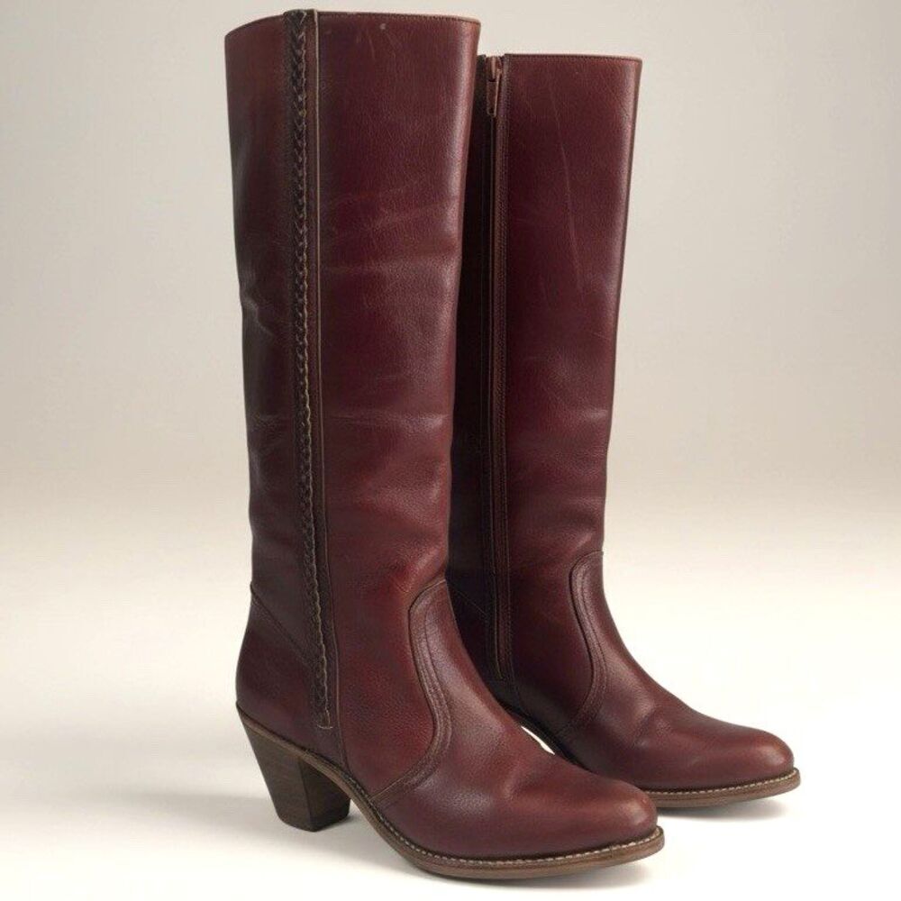 Vintage Dexter Campus Western Tall Boots 8 Brown Cowgirl Riding Ranch Festival